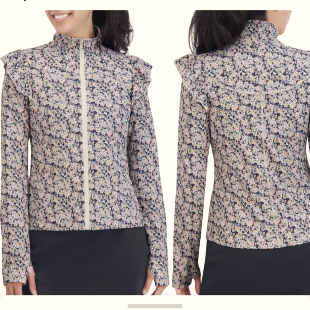 NEW ✨️ Long Sleeve Performance Zip Up Layer Ruffled Shoulder Size Large